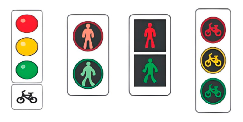 Сигналы светофора для велосипедистов и пешеходов Сигналы светофора для велосипедистов
